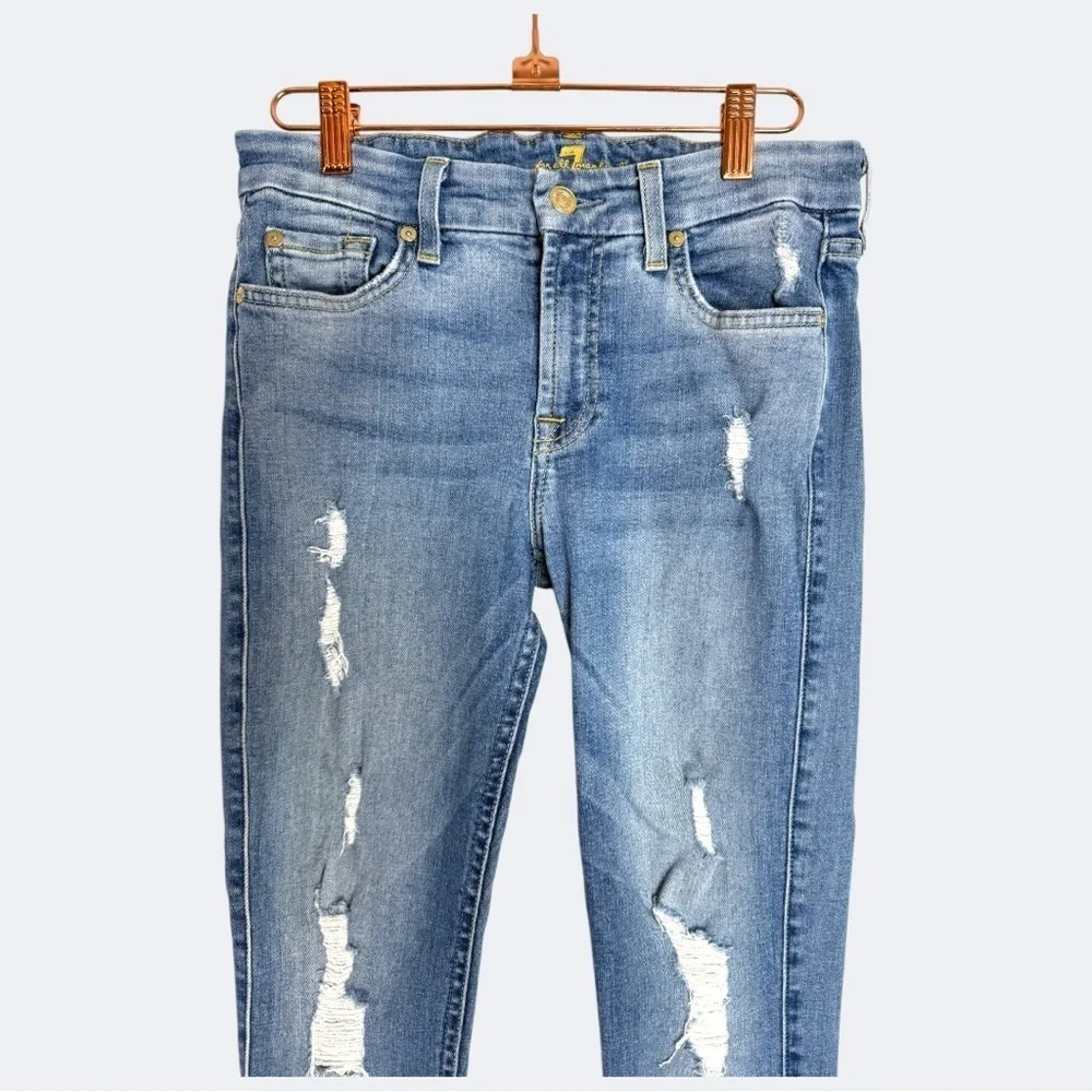 7 For All Mankind Light Blue Distressed Skinny Jeans size 27